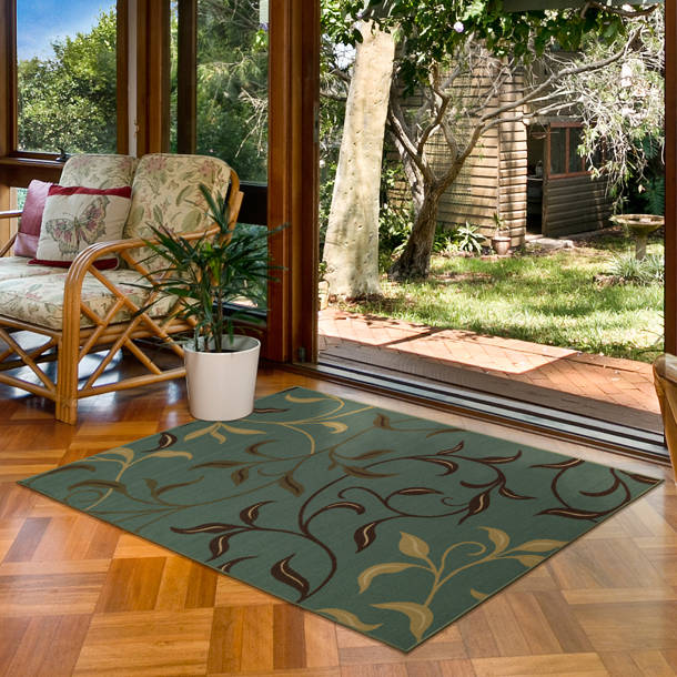 Ottomanson Machine Washable NonSlip Floral Leaves Area Rug For Living